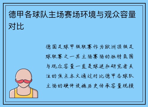 德甲各球队主场赛场环境与观众容量对比